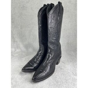Dan Post Western Boots Mens 6.5 Black Lizard Skin Pointed Toe Cowboy Tall Shaft